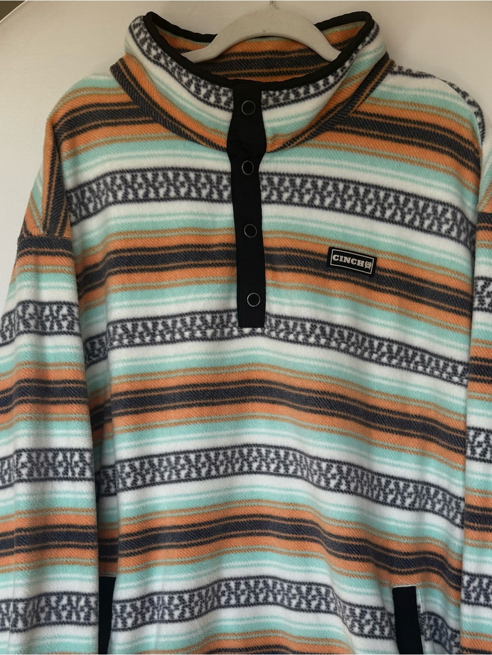 Cinch Striped Fleece Pullover - Mint, Orange, Navy & Black Trim